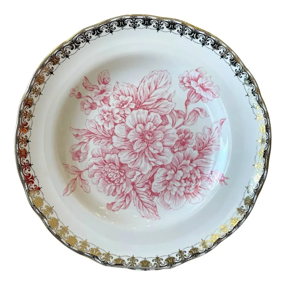 222 Fifth Pink Gold Floral Porcelain Salad Plates 8.5” Set of 4 Chic Easter NEW